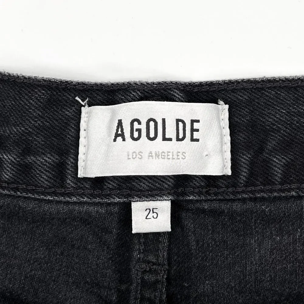 AGOLDE Parker Long Denim Shorts Cat Wash Black Organic Cotton Size 25 - Picture 3 of 5
